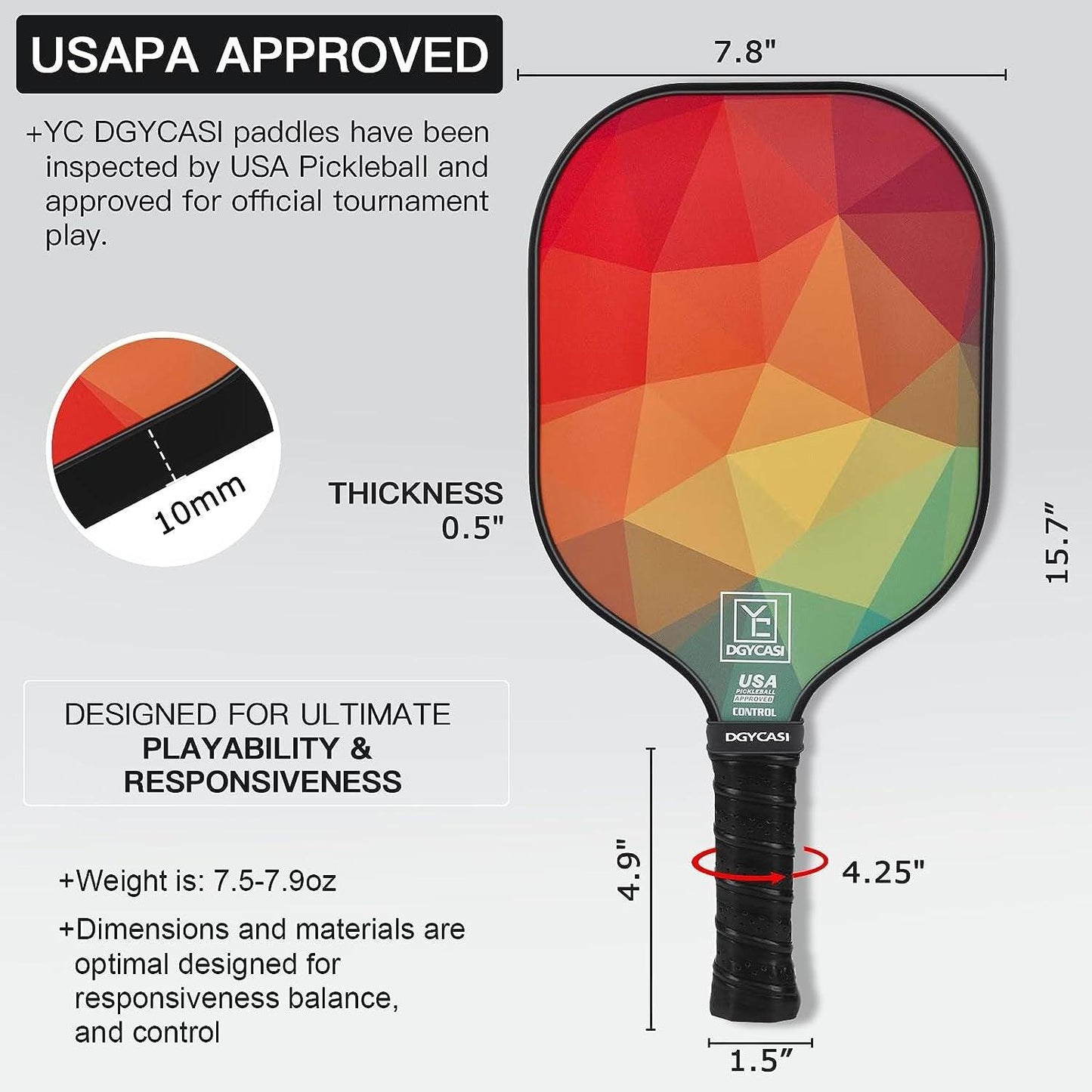 Pickleball Paddles Set of 2, 2024 USAPA Approved, Carbon Fiber Surface (CHS), Polypropylene Honeycomb Core, Anti-Slip