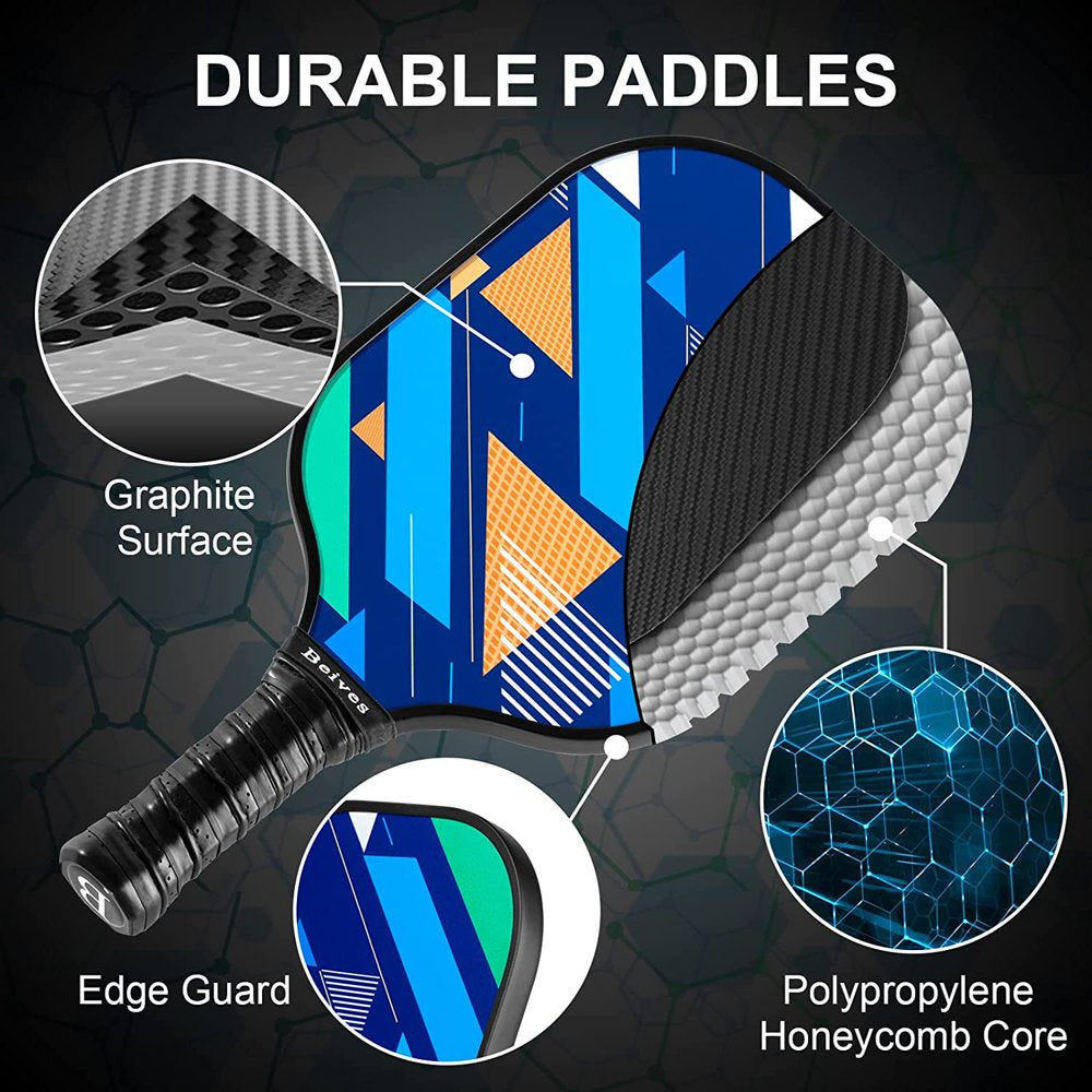 Pickleball Paddles Carbon Fiber Graphite, 2 Multicolor 7.9Oz Rackets, 4 Balls, 1 Bag