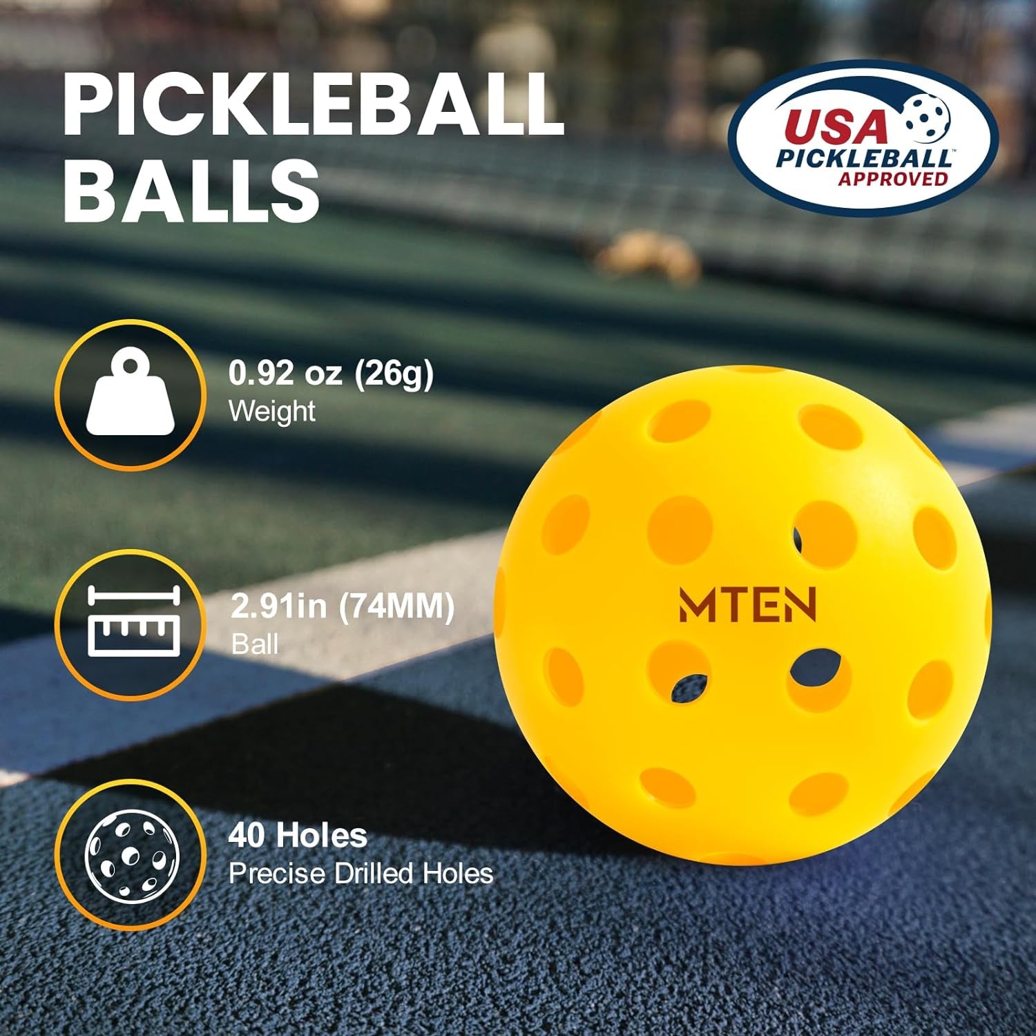 Pickleball Balls,12 Pack 40 Holes Outdoor Pickleball Balls, High Bounce True Flight & Durable for All Skill Levels