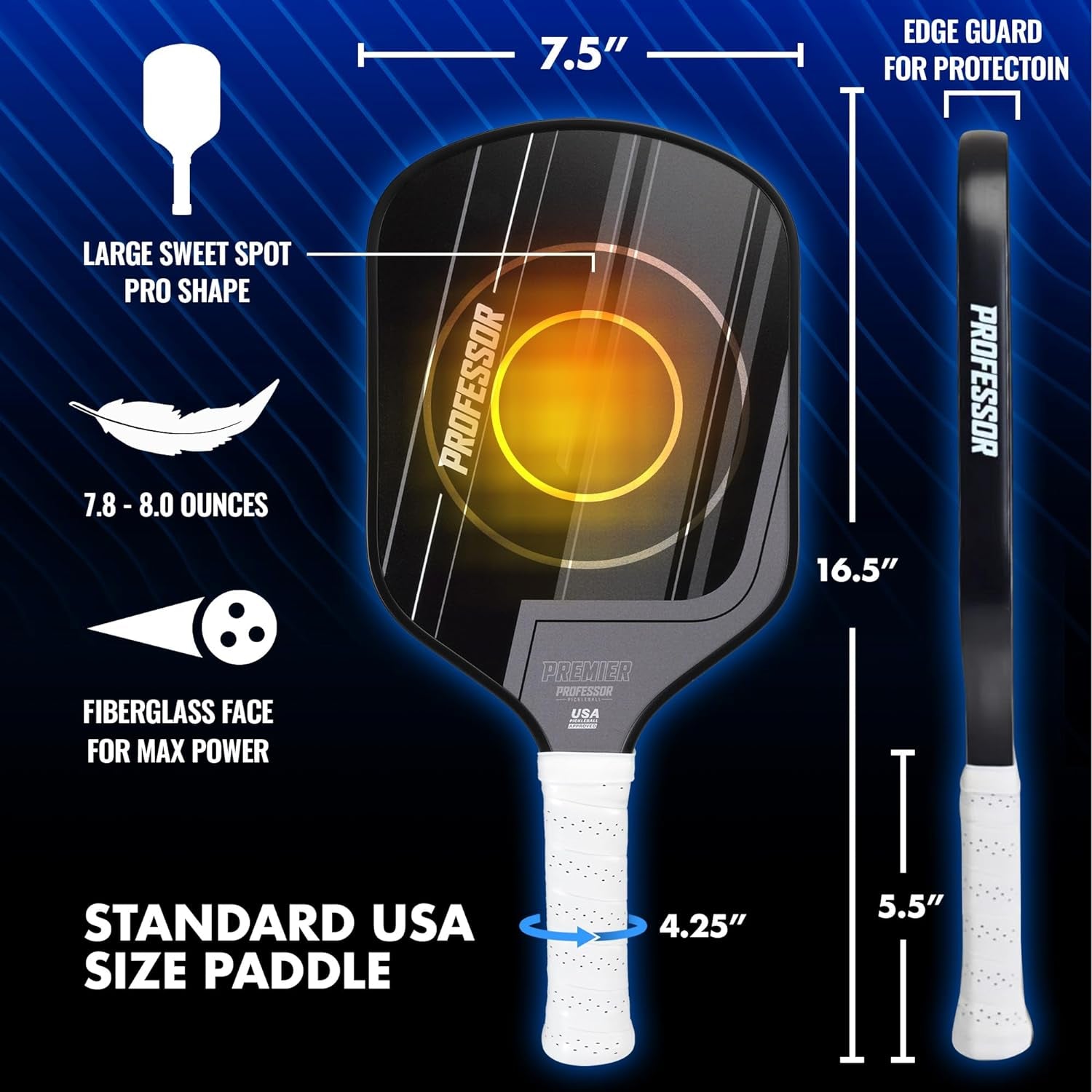 Premier Pickleball Paddle Set of 2 Fiberglass Surface Paddles, 4 Balls, Carrying Bag & Grips - 2024 USAPA Approved!