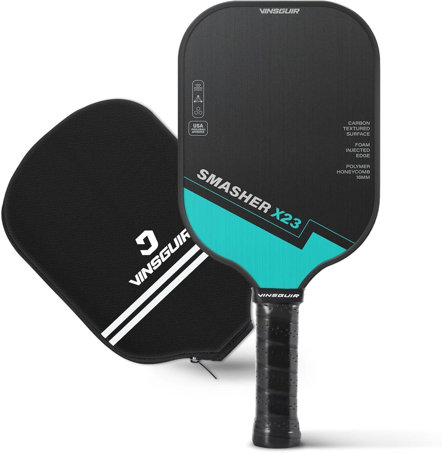 Pickleball Paddle 16MM Carbon Fiber Pickleball Paddle with Longer Handle, Elongated Paddle with Spinflex Surface