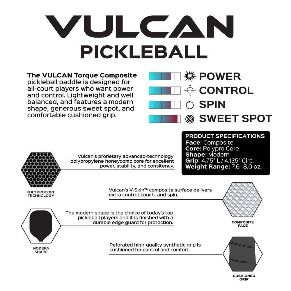 Professional title: Vulcan Torque Composite Pickleball Paddle - Red/Blue