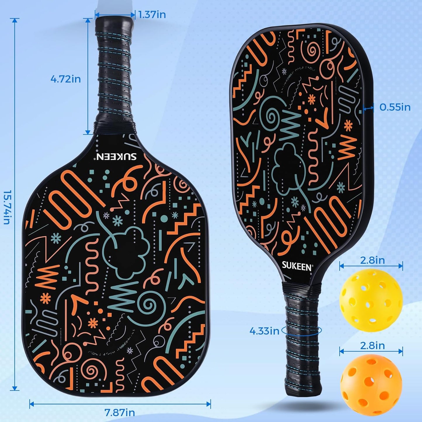 Pickleball Paddles Set of 2, Fiberglass Surface Pickleball Set with Pickleball Rackets, Pickle Ball Paddle Set ​For Men Women