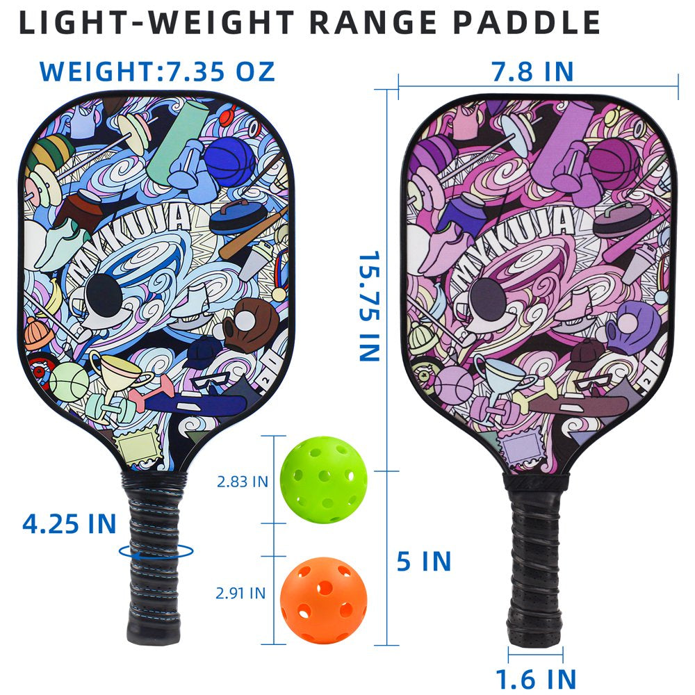 Pickleball Paddles Set of 2 Paddles,4 Pickleball Balls, Lightweight Fiberglass