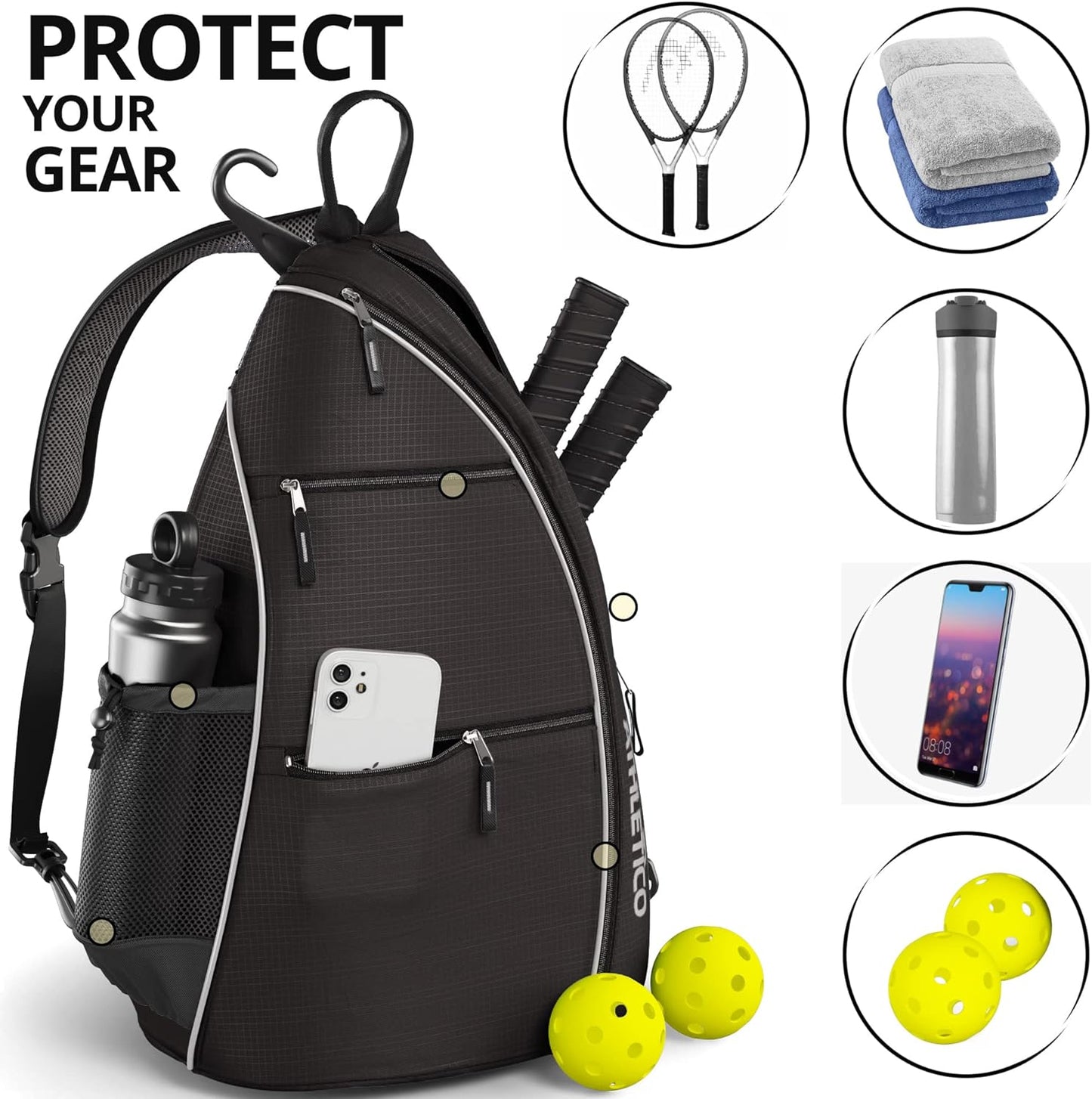 Sling Bag - Crossbody Backpack for Pickleball, Tennis, Racketball