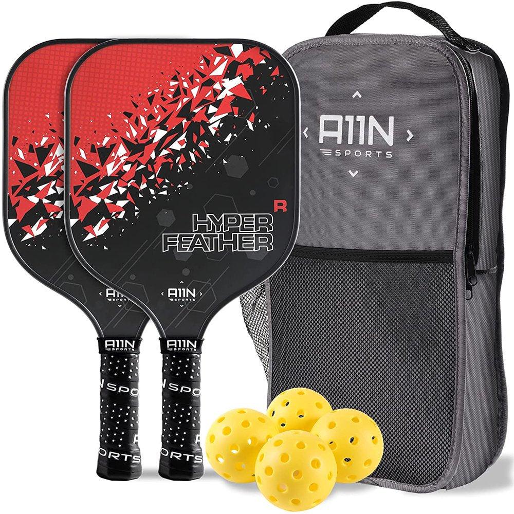 Hyperfeather R Pickleball Paddles Set of 2 for Beginners with 4 Outdoor Balls and 1 Backpack - setpickleball