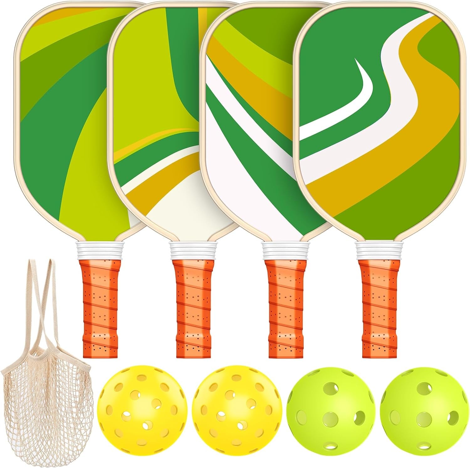 Pickleball Paddles Set of 4, Premium Wood with 4 Indoor & Outdoor Pickleball Balls and 1 Carry Bag