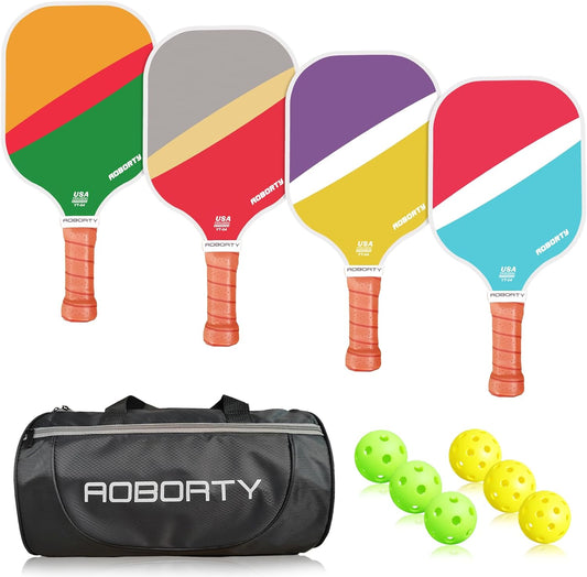 Pickleball Paddles 4 Pack - USAPA Light Graphite Premium Rackets Fiber Face & Polymer Honeycomb Core Pickleball Set