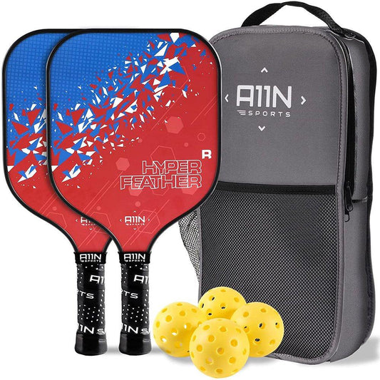 Hyperfeather R Pickleball Paddles Set of 2 for Beginners with 4 Outdoor Balls and 1 Backpack - setpickleball