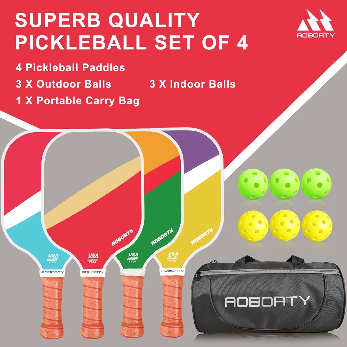 Pickleball Paddles 4 Pack - USAPA Light Graphite Premium Rackets Fiber Face & Polymer Honeycomb Core Pickleball Set