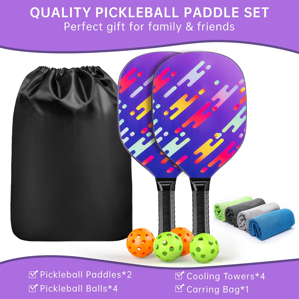 Pickleball Paddles, USAPA Approved Wood Pickleball Paddle Set with 4 Cooling Towels, 4 Pickleball Balls & Carry Bag, Pickleball Rackets with Cushion Comfort Grip, Gifts for Women Men Beginners