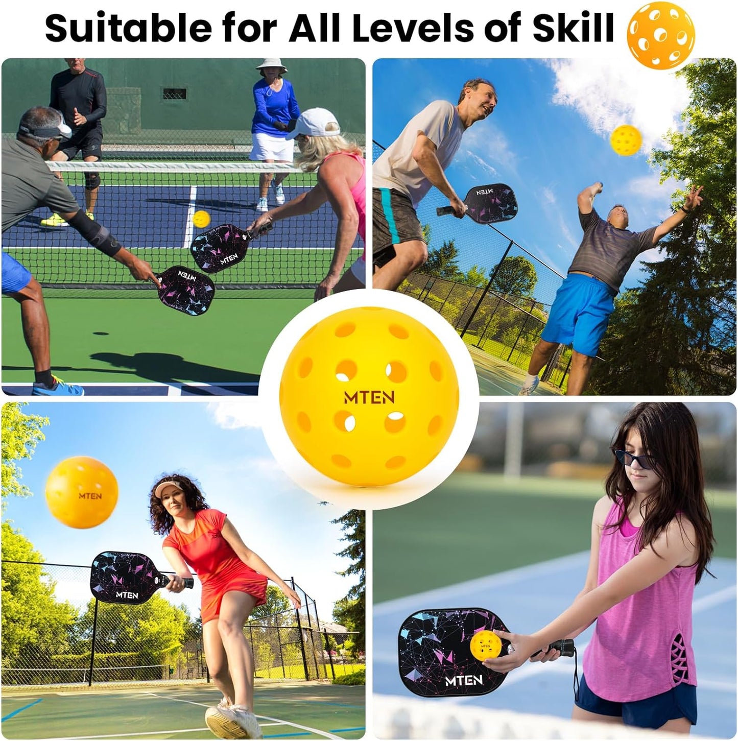 Pickleball Balls,12 Pack 40 Holes Outdoor Pickleball Balls, High Bounce True Flight & Durable for All Skill Levels