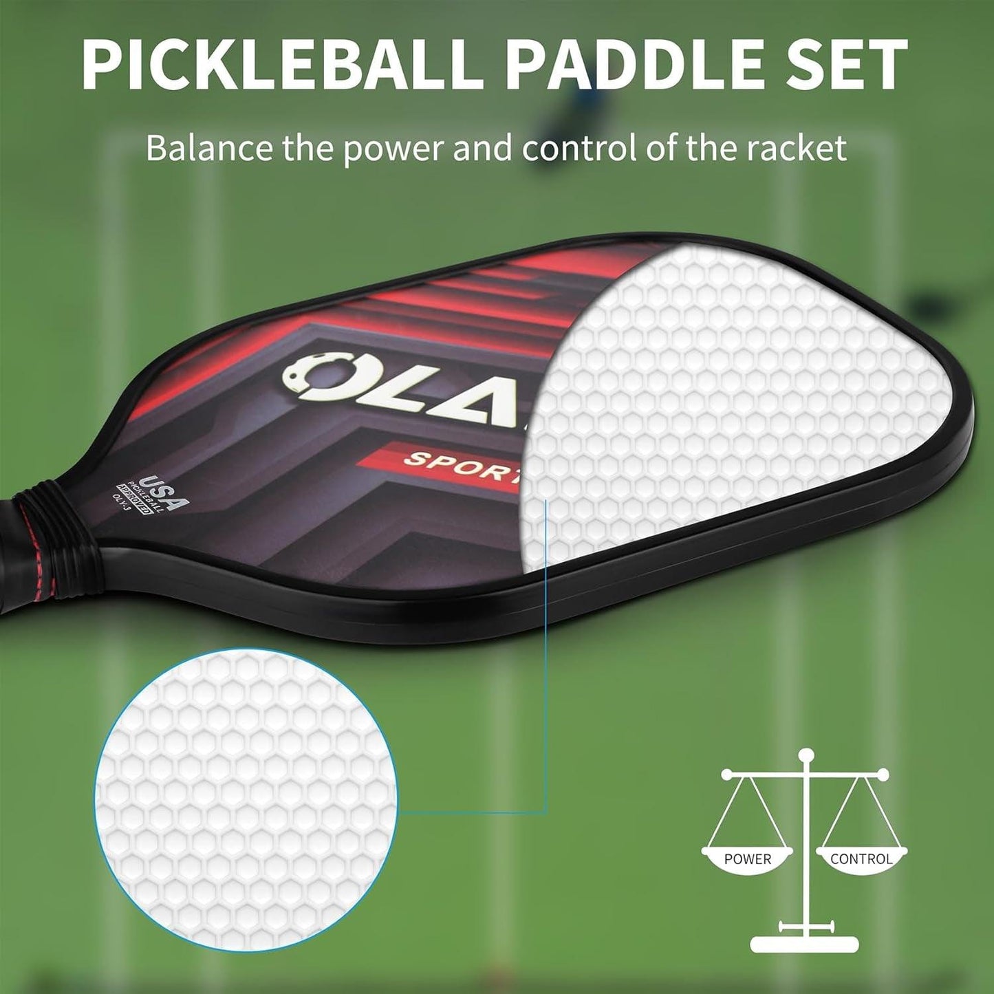 Graphite Pickleball Paddles Set- Includes Pickleball Paddles + Pickleball Balls+ Replacement Soft Grip + 1 Bag - setpickleball