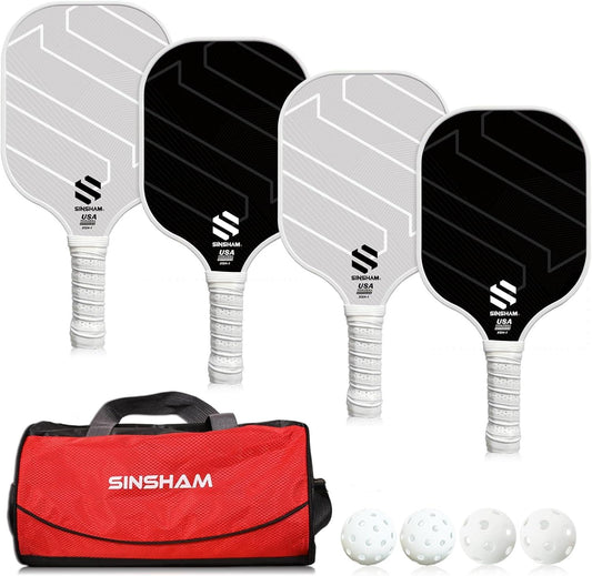 Pickleball Paddles Set of 4,  Graphite Pickleball Rackets Fiber Face & Polymer Honeycomb Core