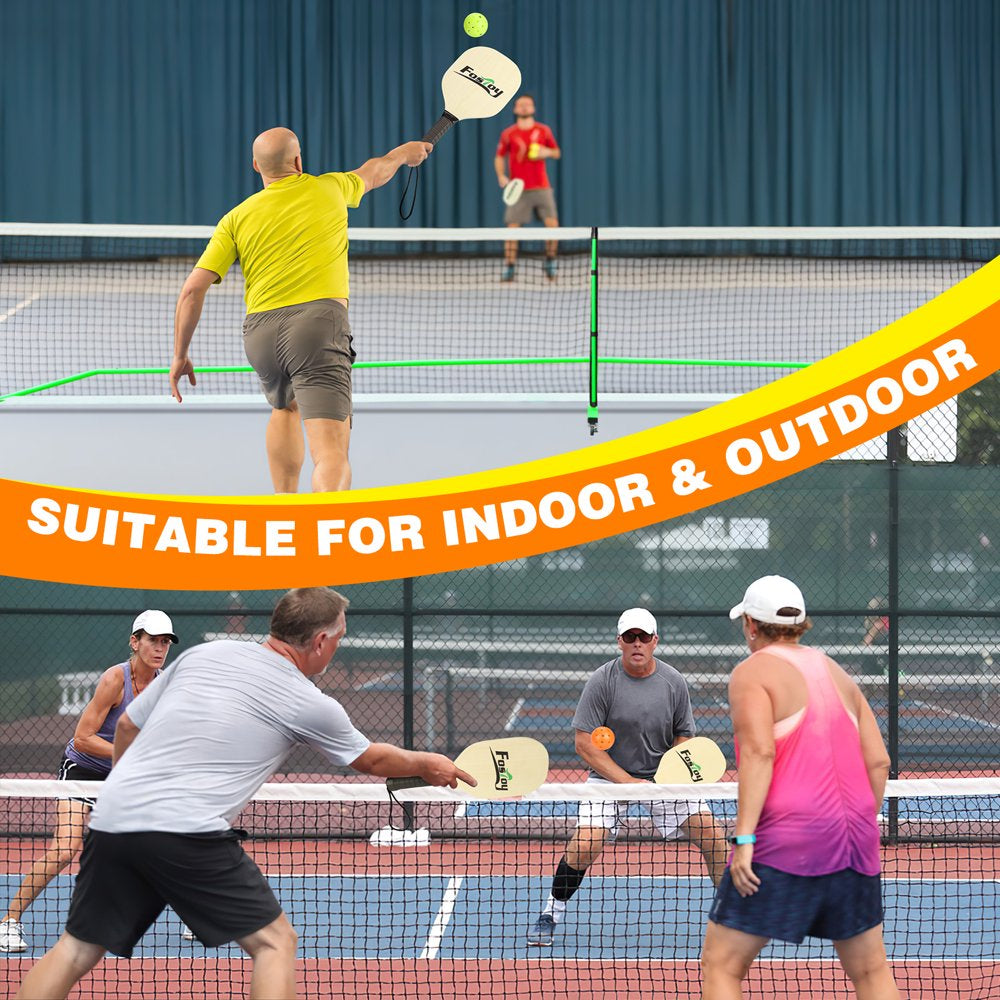 Pickleball Net Set on Wheels for Driveway Portable Regulation Size Pickleball Net System with 4 Paddles,6 Pickle Balls