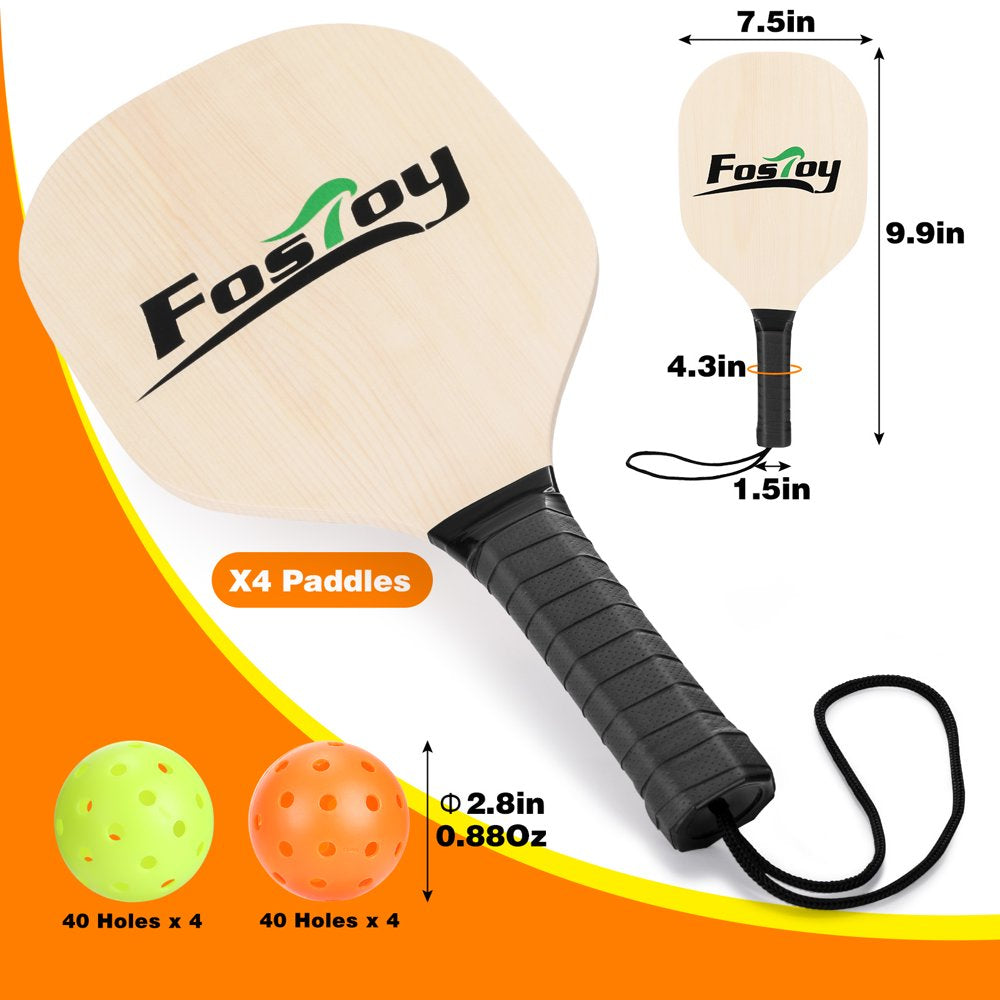 Pickleball Net Set on Wheels for Driveway Portable Regulation Size Pickleball Net System with 4 Paddles,6 Pickle Balls