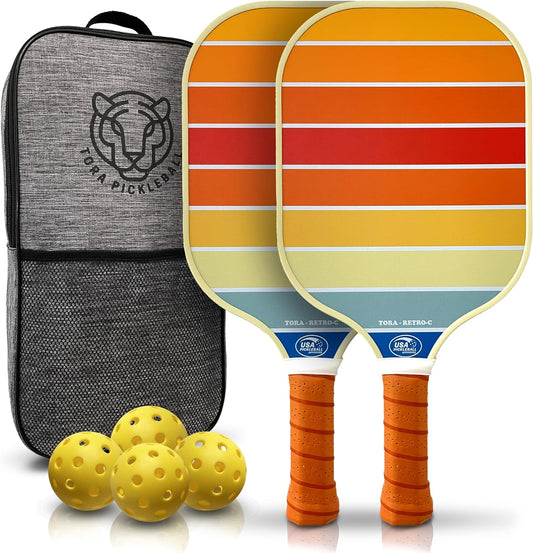 USA Pickleball Approved - Textured Carbon Fiber Surface - Pickleball Paddles Set with Bag and Balls