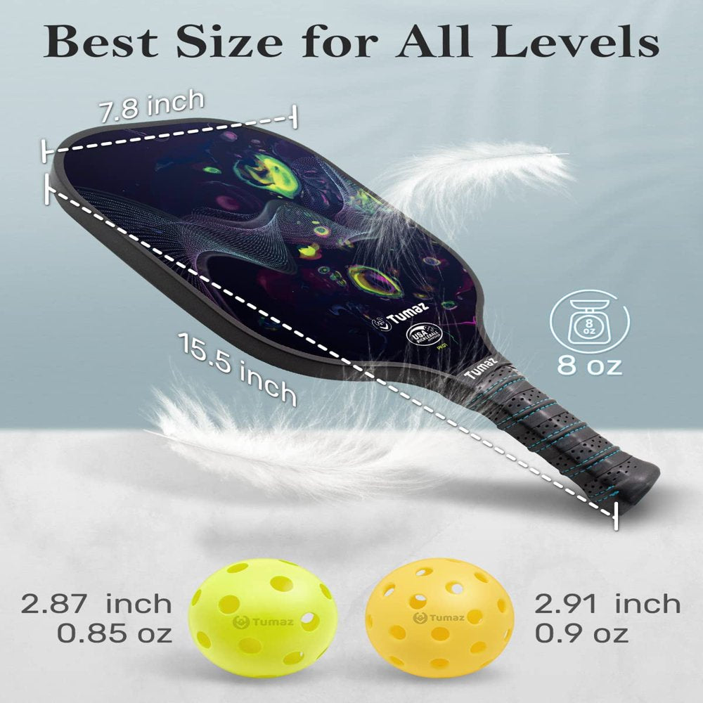 Pickleball Paddle Set, 2 Honeycomb Core and Fiberglass Face Paddles, 4 Balls and Carry Case