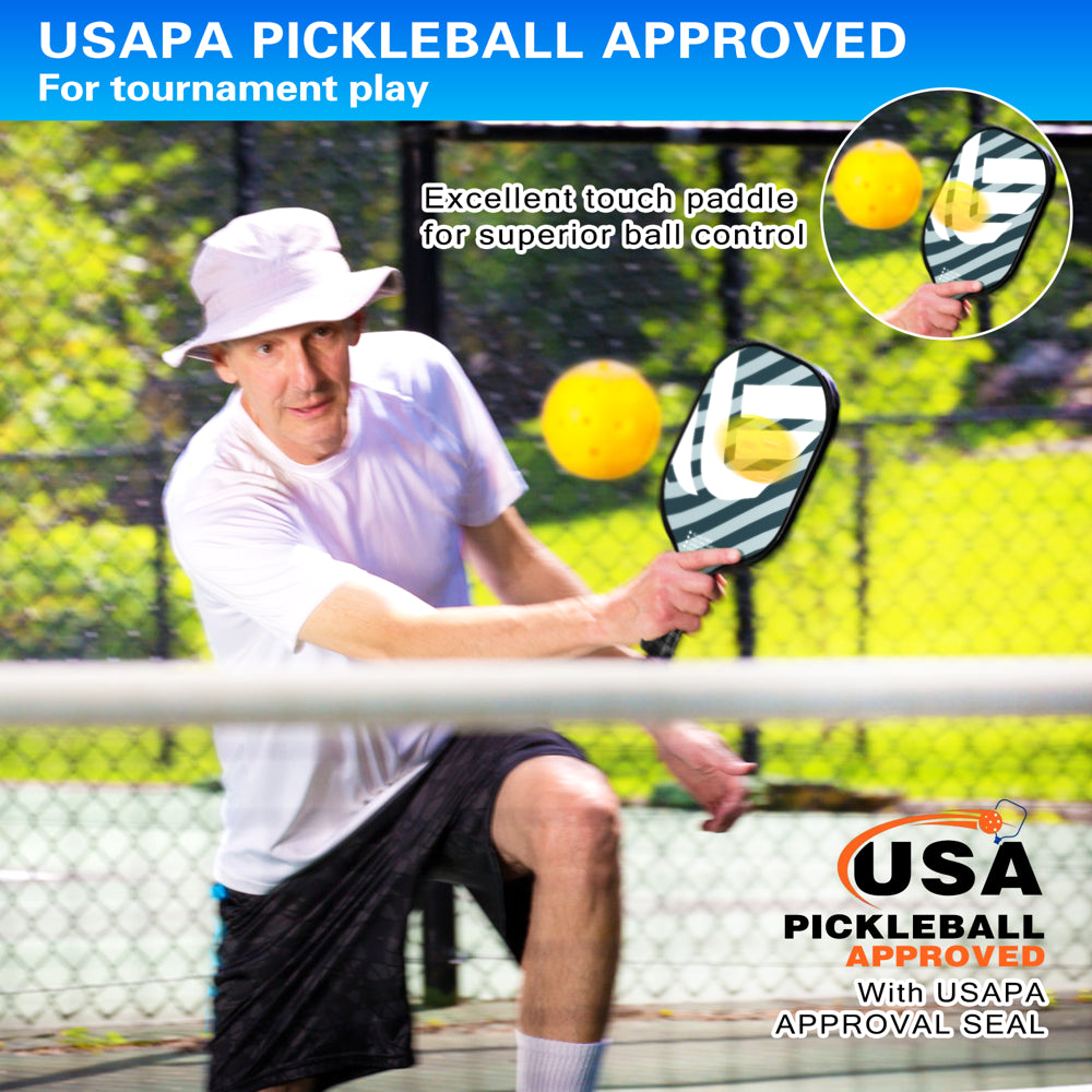 Professional title: " Fiberglass Pickleball Paddles - USAPA Approved Set of 2, Lightweight Rackets with 4 Balls"