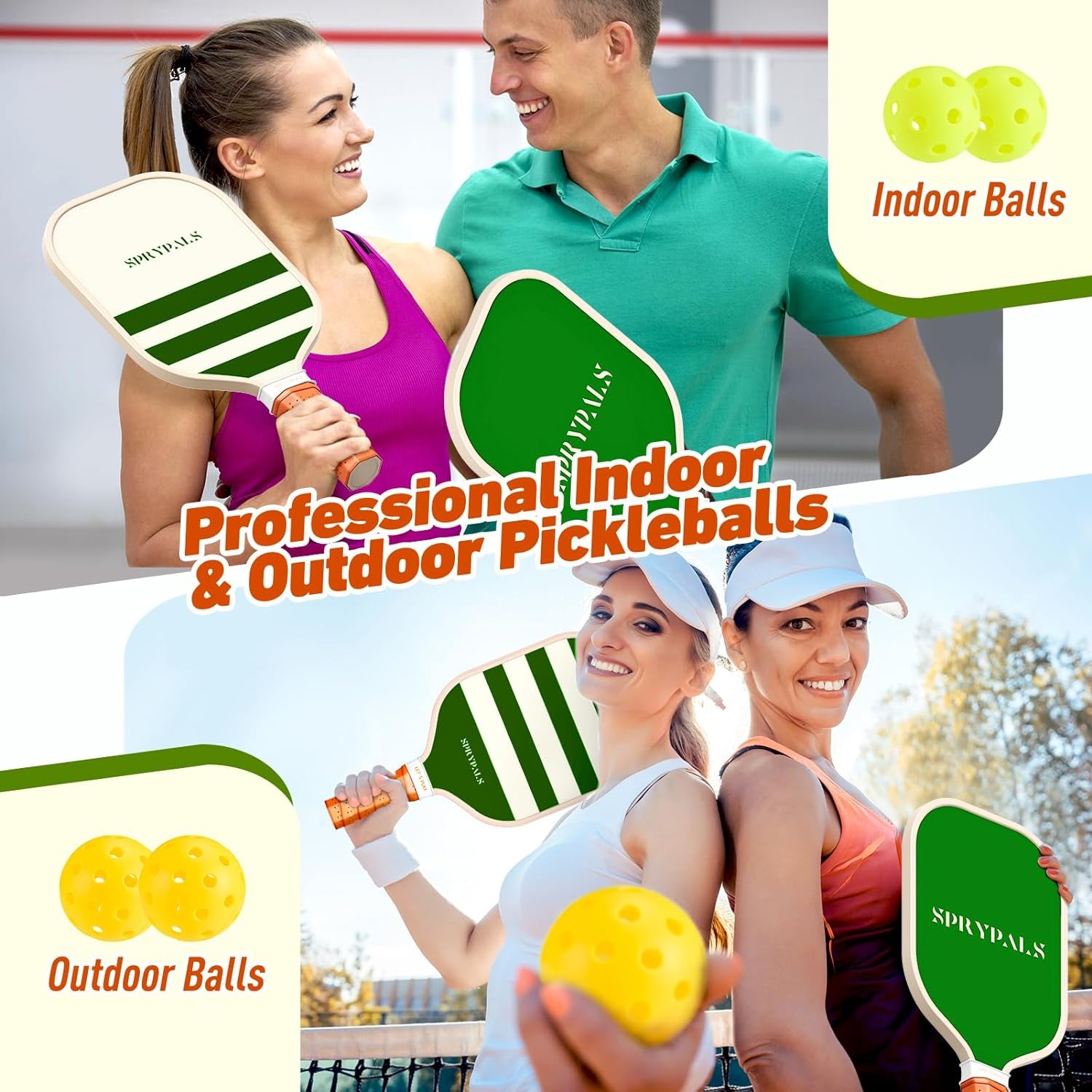 Pickleball Paddles,Usapa Approved Fiberglass Surface with Polypropylene Core Pickleball Set