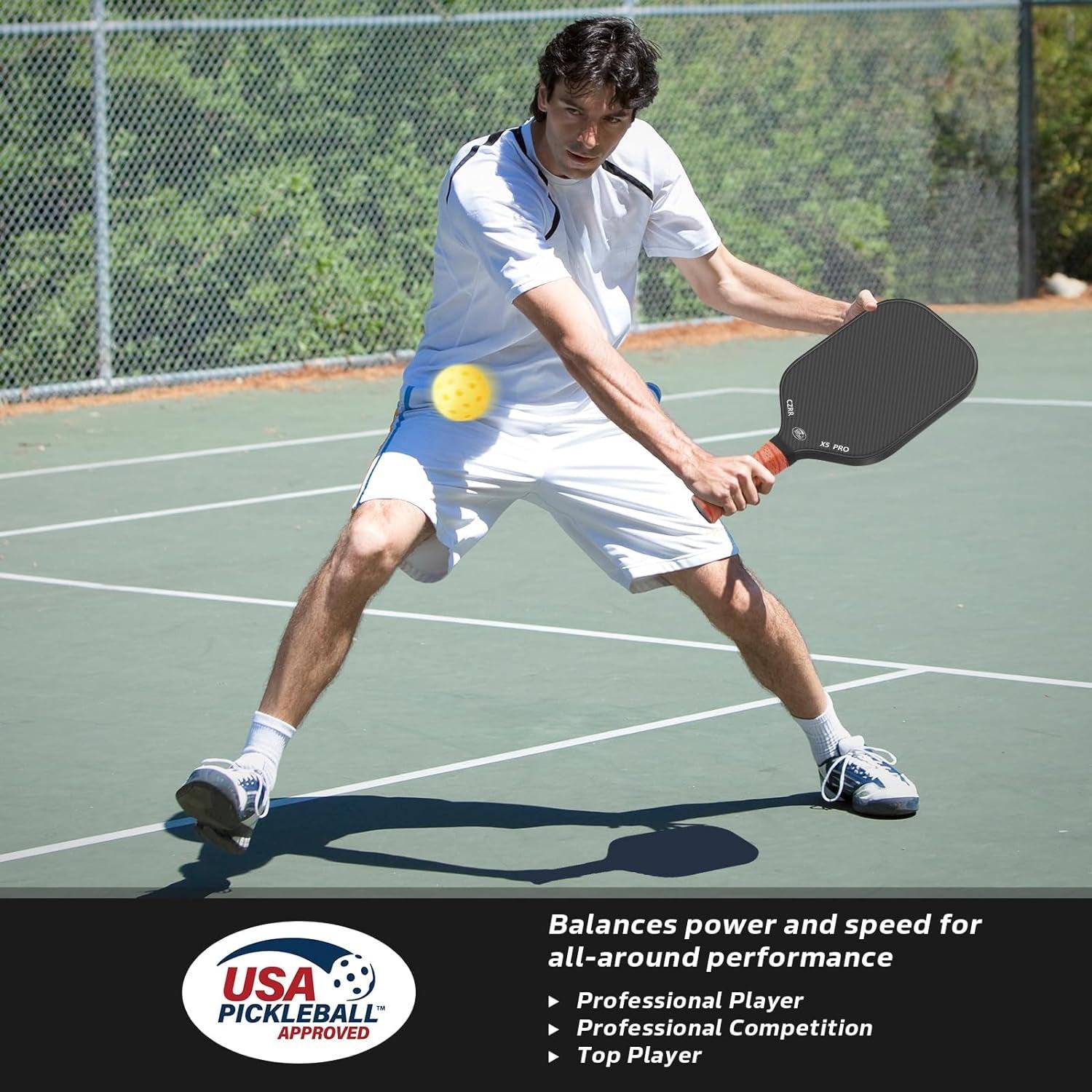 Pickleball Paddle, USA Pickleball Approved, 3K Raw Carbon Fiber Surface (CFS) High Grit & Spin