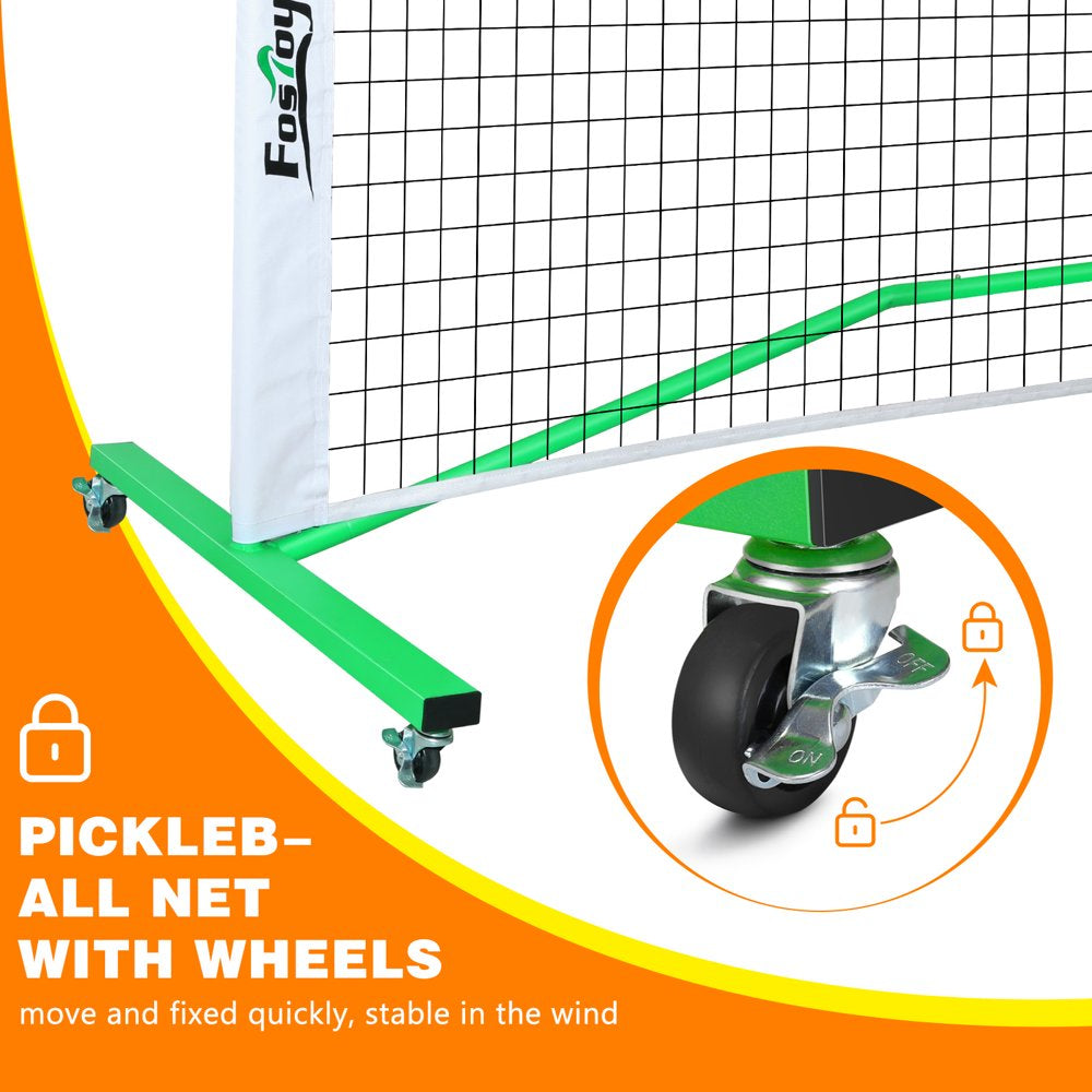 Pickleball Net Set on Wheels for Driveway Portable Regulation Size Pickleball Net System with 4 Paddles,6 Pickle Balls